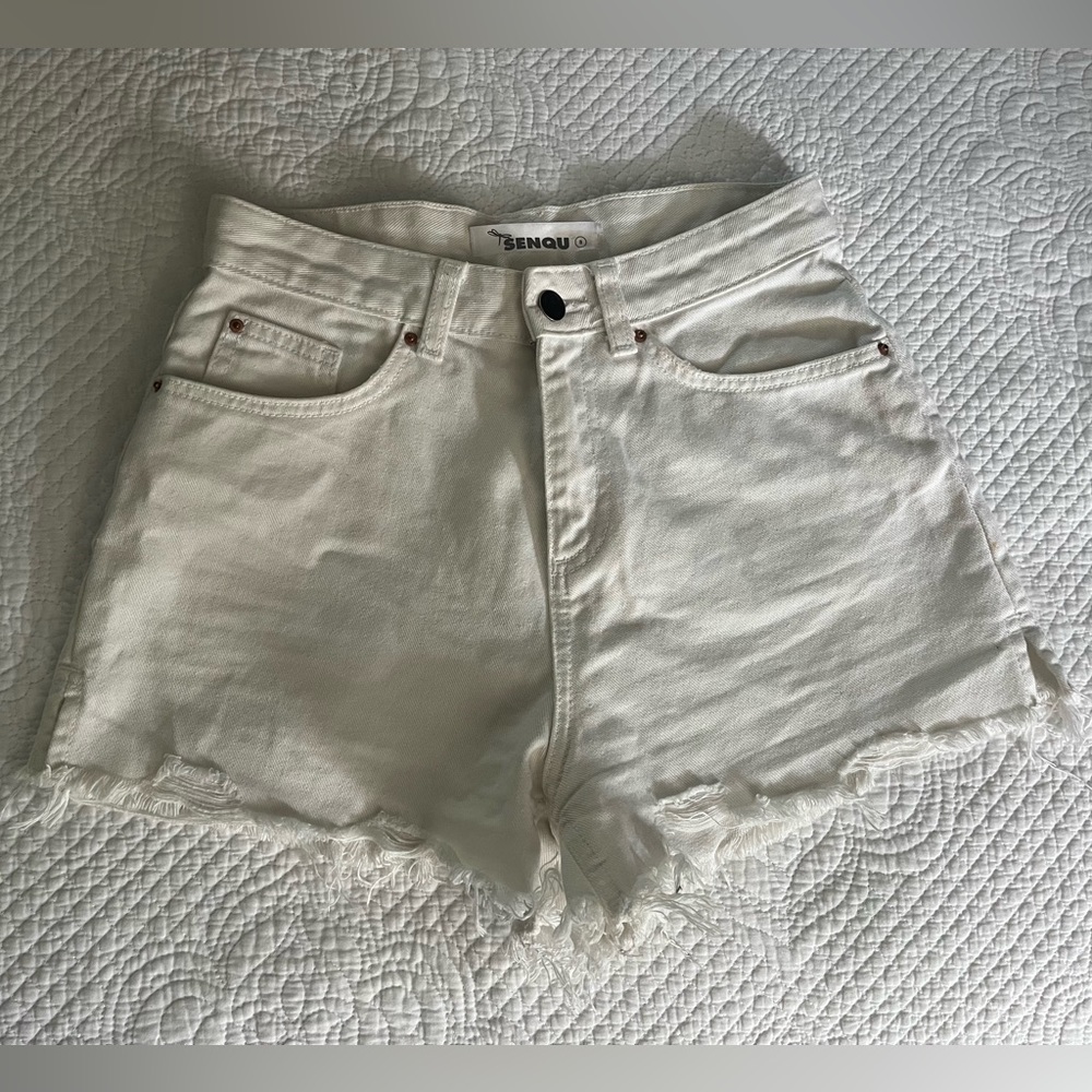 Sequel white denim shorts